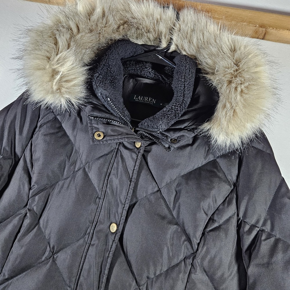 Lauren Ralph‎ Lauren Puffer Coat Women's Medium Faux-Fur Trim Down Filled Jacket